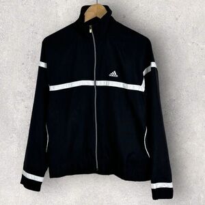 Adidas Black White Running Jacket Size‎ Medium Vintage Full Zip Lightweight Coat